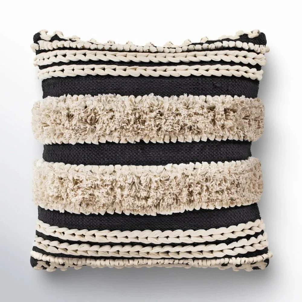 2 - PILLOWS (Striped Black and Cream Accent Pillows)